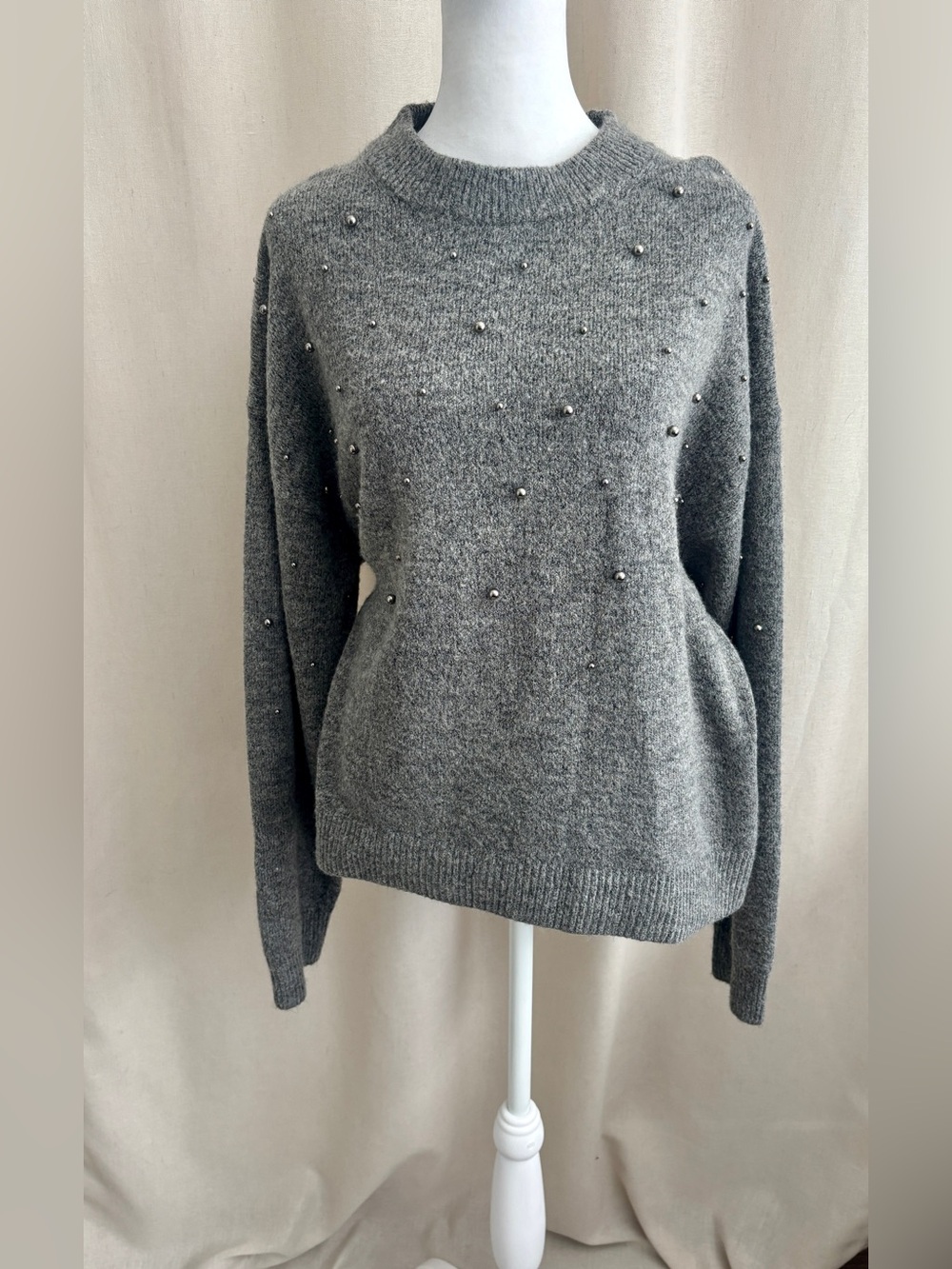 H&M Pearl Detail Crewneck Knit Sweater — Size M